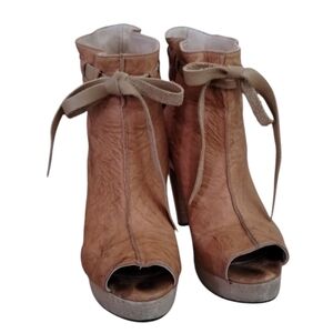 Anthropologie Brown Peep-Toe Heeled Boots